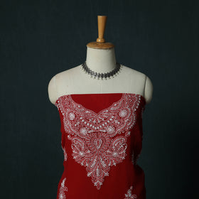Lucknowi Chikankari Hand Embroidered Georgette 3pc Unstitched Dress Material Suit Set 48
