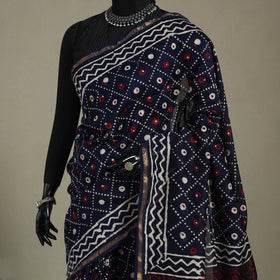 Block Print Chanderi Silk Bagru Saree with Zari Border