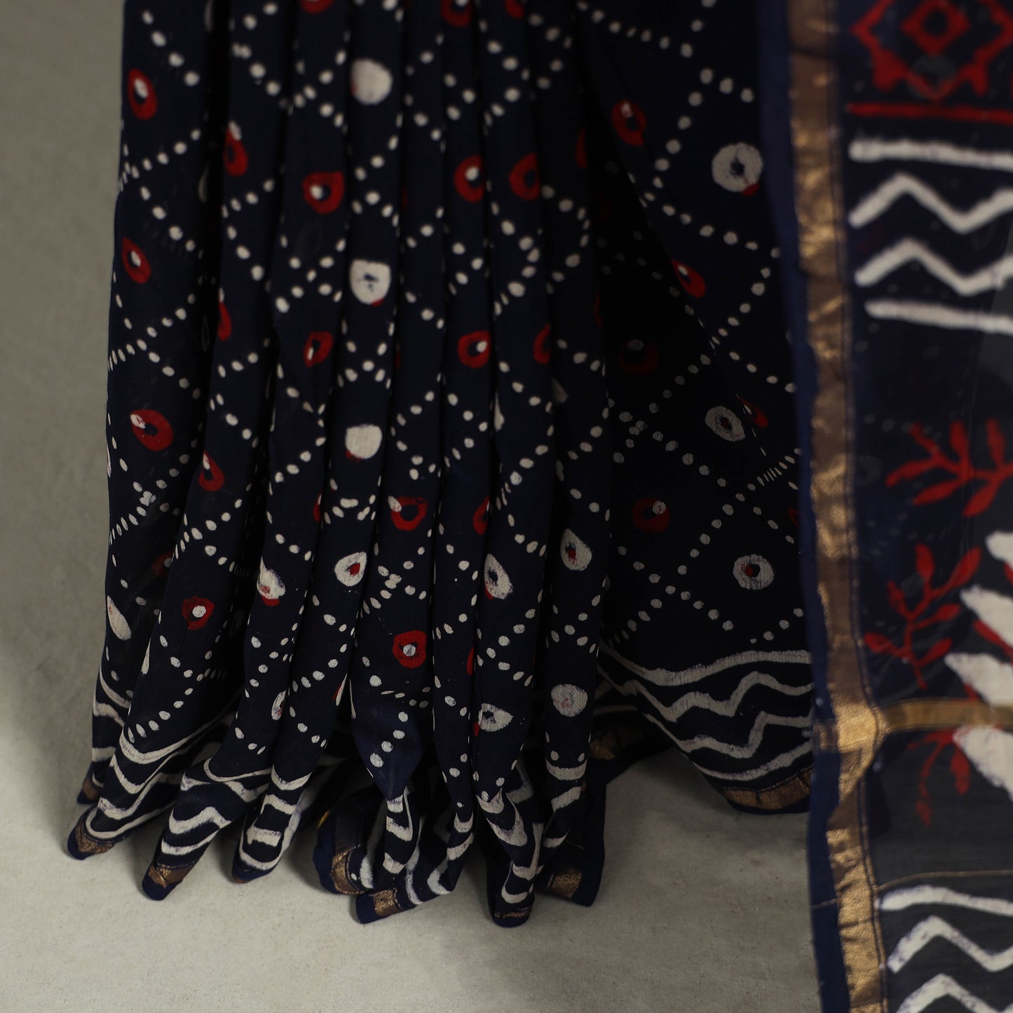 Block Print Chanderi Silk Bagru Saree with Zari Border