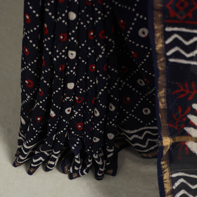 Block Print Chanderi Silk Bagru Saree with Zari Border