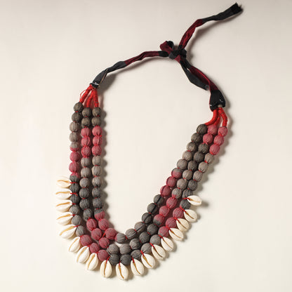 Handcrafted Gamcha Fabart Shell Work Necklace by Rangila Dhaga