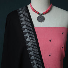 Jacquard Cotton 2pc Unstitched Dress Material Kurta Set with Jewellery Set 10