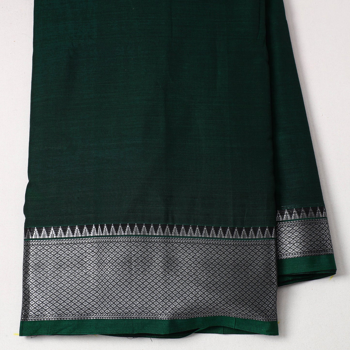 Green - Mercerised Cotton Zari Border Dharwad Fabric 09