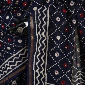Block Print Chanderi Silk Bagru Saree with Zari Border
