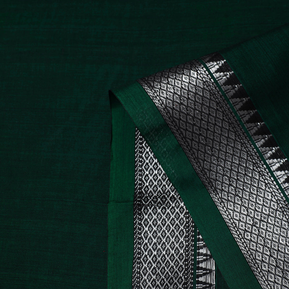 Green - Mercerised Cotton Zari Border Dharwad Fabric 09