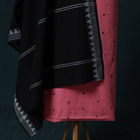 Jacquard Cotton 2pc Unstitched Dress Material Kurta Set with Jewellery Set 10