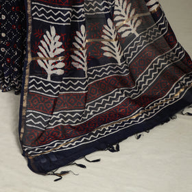 Block Print Chanderi Silk Bagru Saree with Zari Border