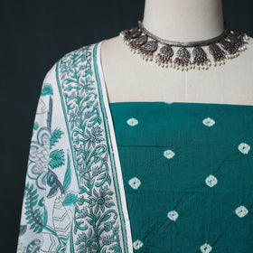 Kutch Bandhani Cotton 2pc Unstitched Dress Material Kurta Set with Earrings 36