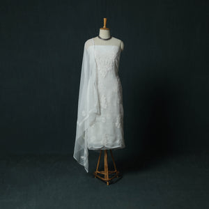 Lucknowi Chikankari Hand Embroidered Georgette 3pc Unstitched Dress Material Suit Set 49