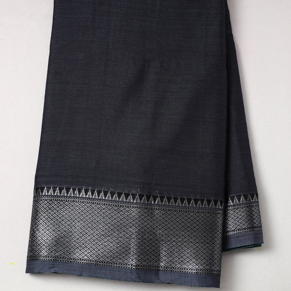 Grey - Mercerised Cotton Zari Border Dharwad Fabric 10