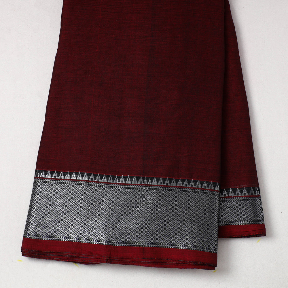 Maroon - Mercerised Cotton Zari Border Dharwad Fabric 11