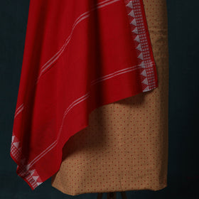 Brown - Jacquard Cotton 2pc Unstitched Dress Material Kurta Set with Jewellery Set 11