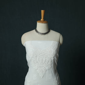White - Lucknowi Chikankari Hand Embroidered Georgette 3pc Unstitched Dress Material Suit Set 49