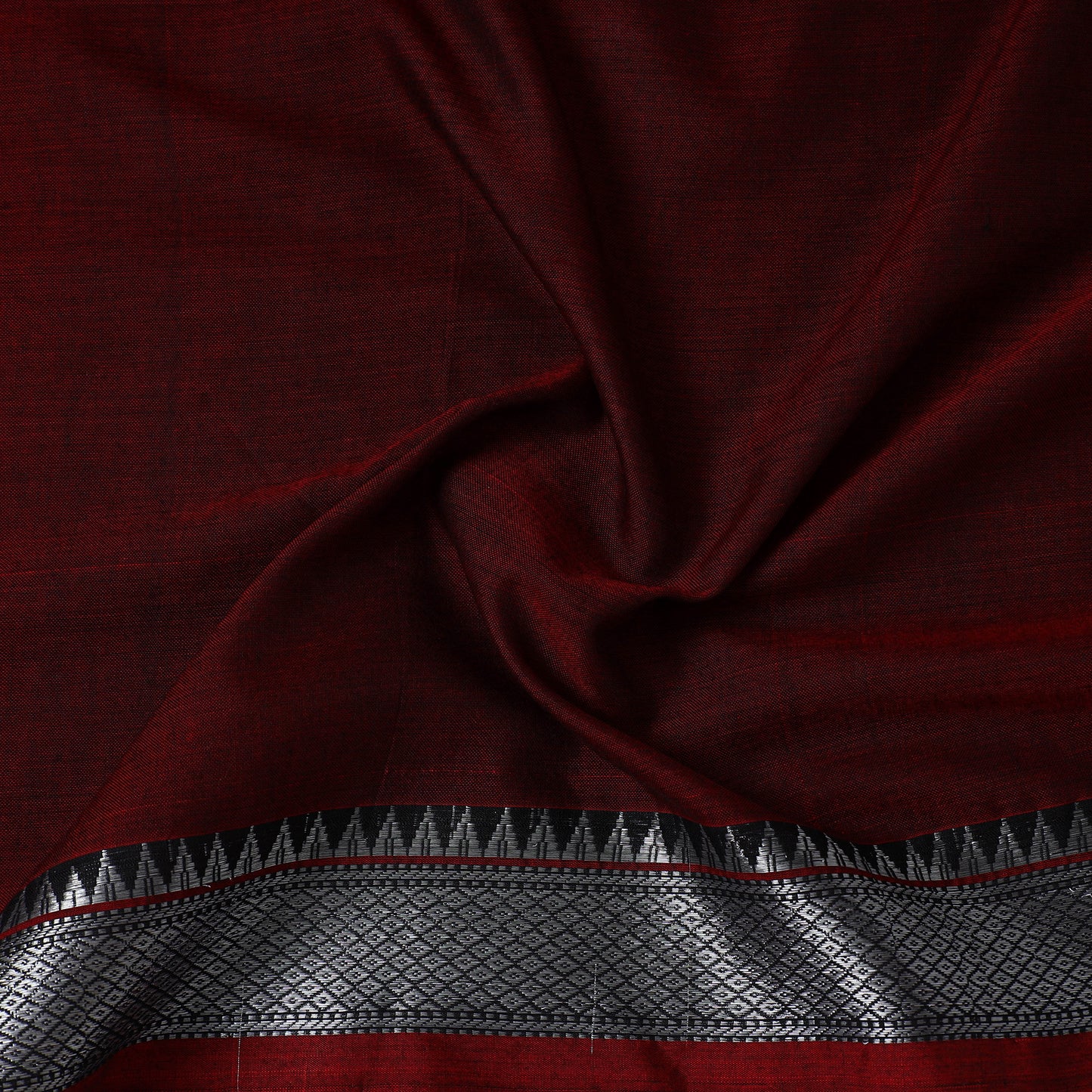 Maroon - Mercerised Cotton Zari Border Dharwad Fabric 11