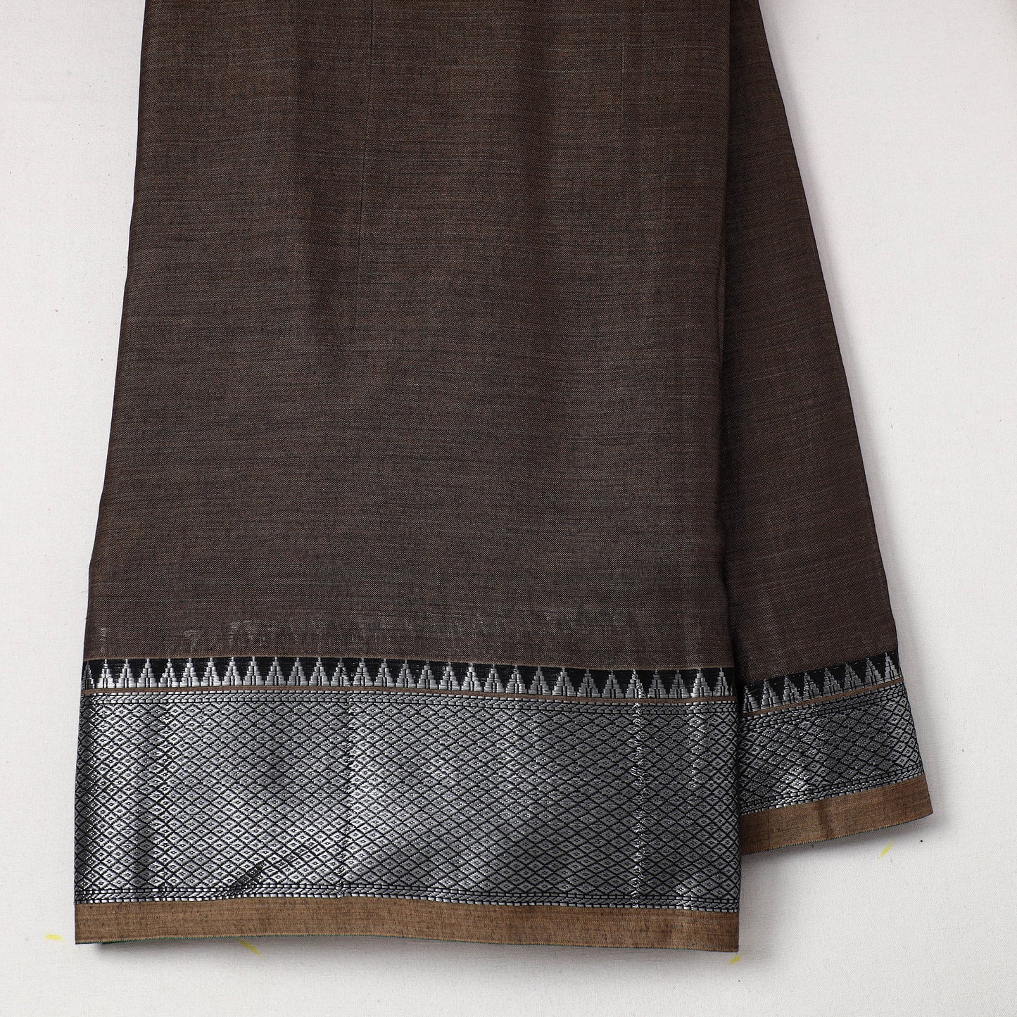 Brown - Mercerised Cotton Zari Border Dharwad Fabric 12