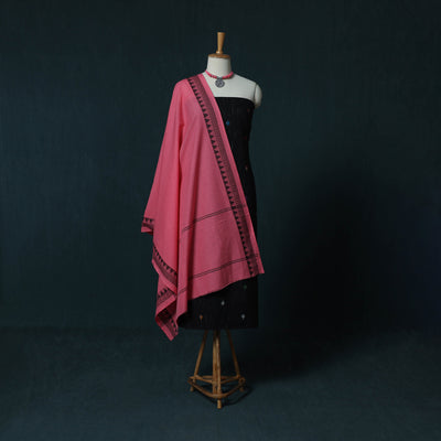 Jacquard Cotton 2pc Unstitched Dress Material Kurta Set with Jewellery Set 12