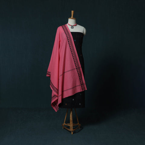 Jacquard Cotton 2pc Unstitched Dress Material Kurta Set with Jewellery Set 12