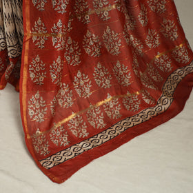 Block Print Chanderi Silk Bagru Saree with Zari Border