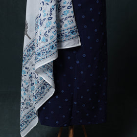 Kutch Bandhani Cotton 2pc Unstitched Dress Material Kurta Set with Earrings 38