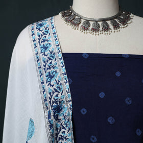 Kutch Bandhani Cotton 2pc Unstitched Dress Material Kurta Set with Earrings 38