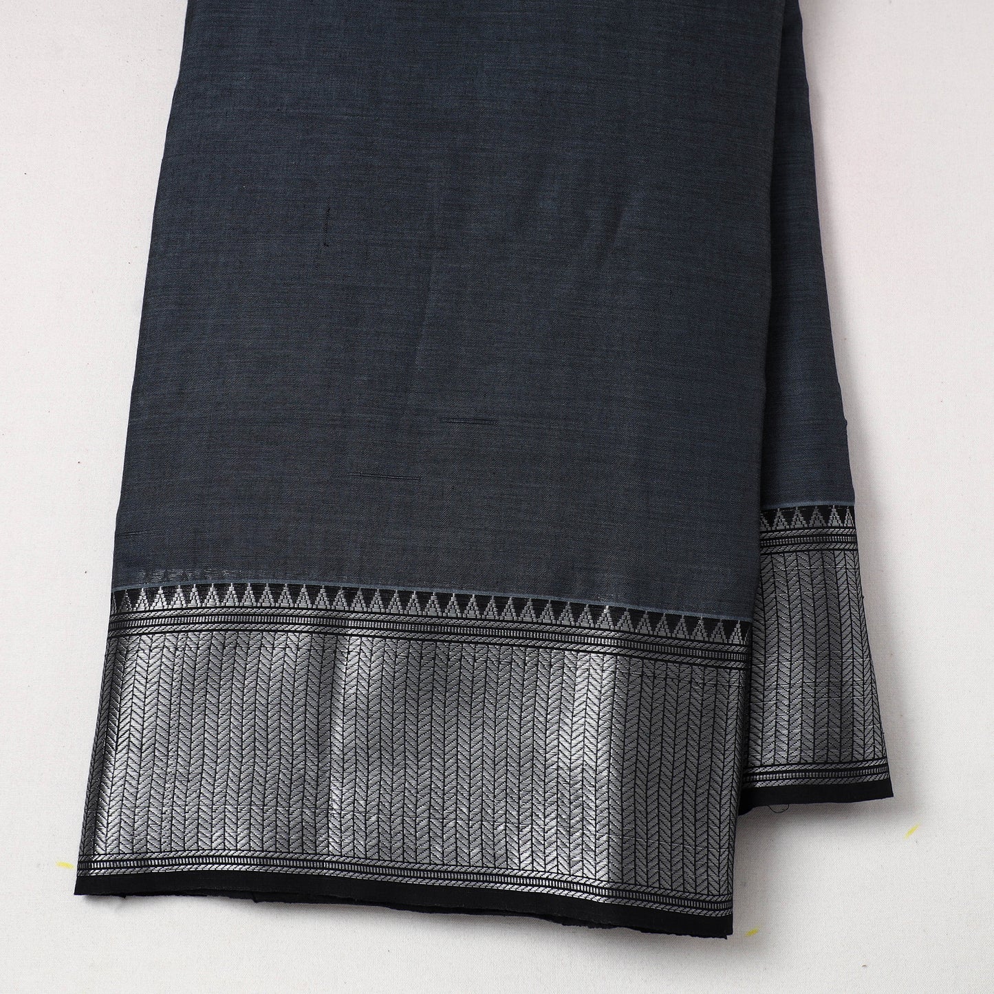 Grey - Mercerised Cotton Zari Border Dharwad Fabric 13