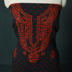 Lucknowi Chikankari Hand Embroidered Bandhani Cotton Unstitched Kurta Material (2.5M) 10