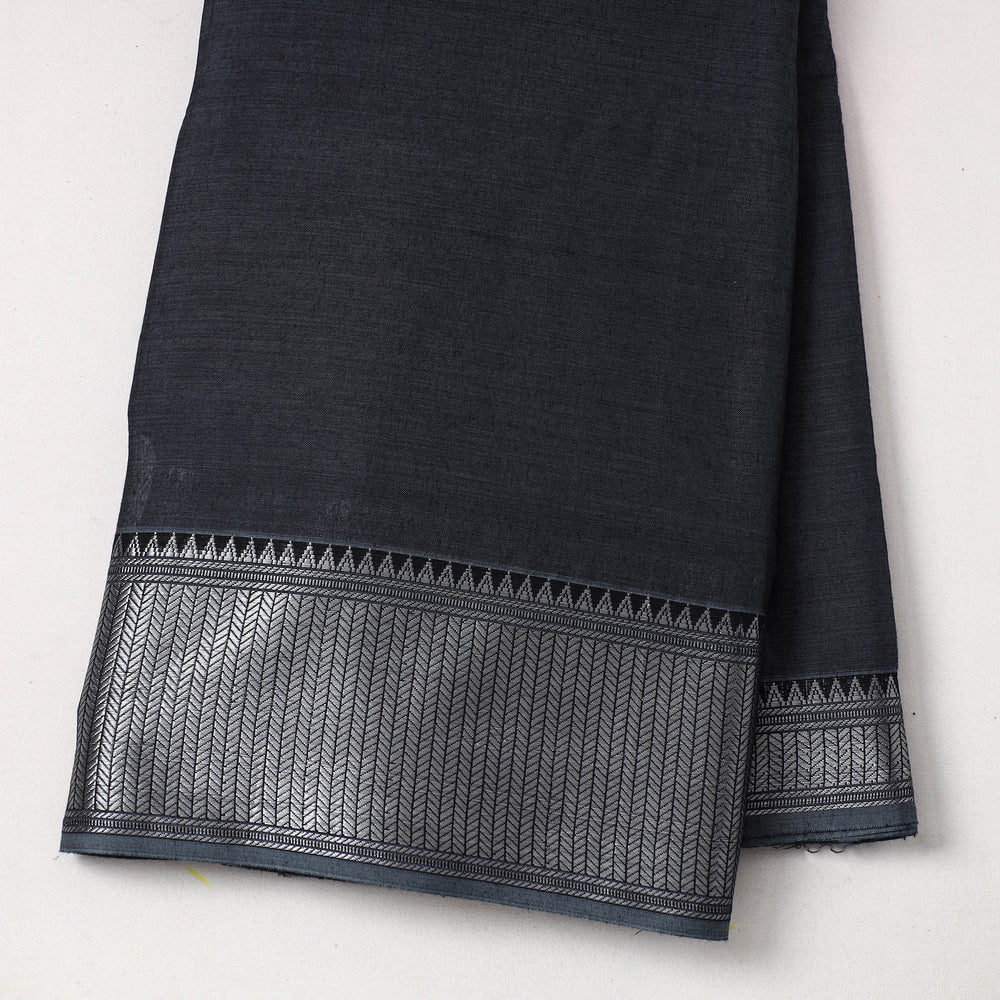 Dark Grey - Mercerised Cotton Zari Border Dharwad Fabric 14