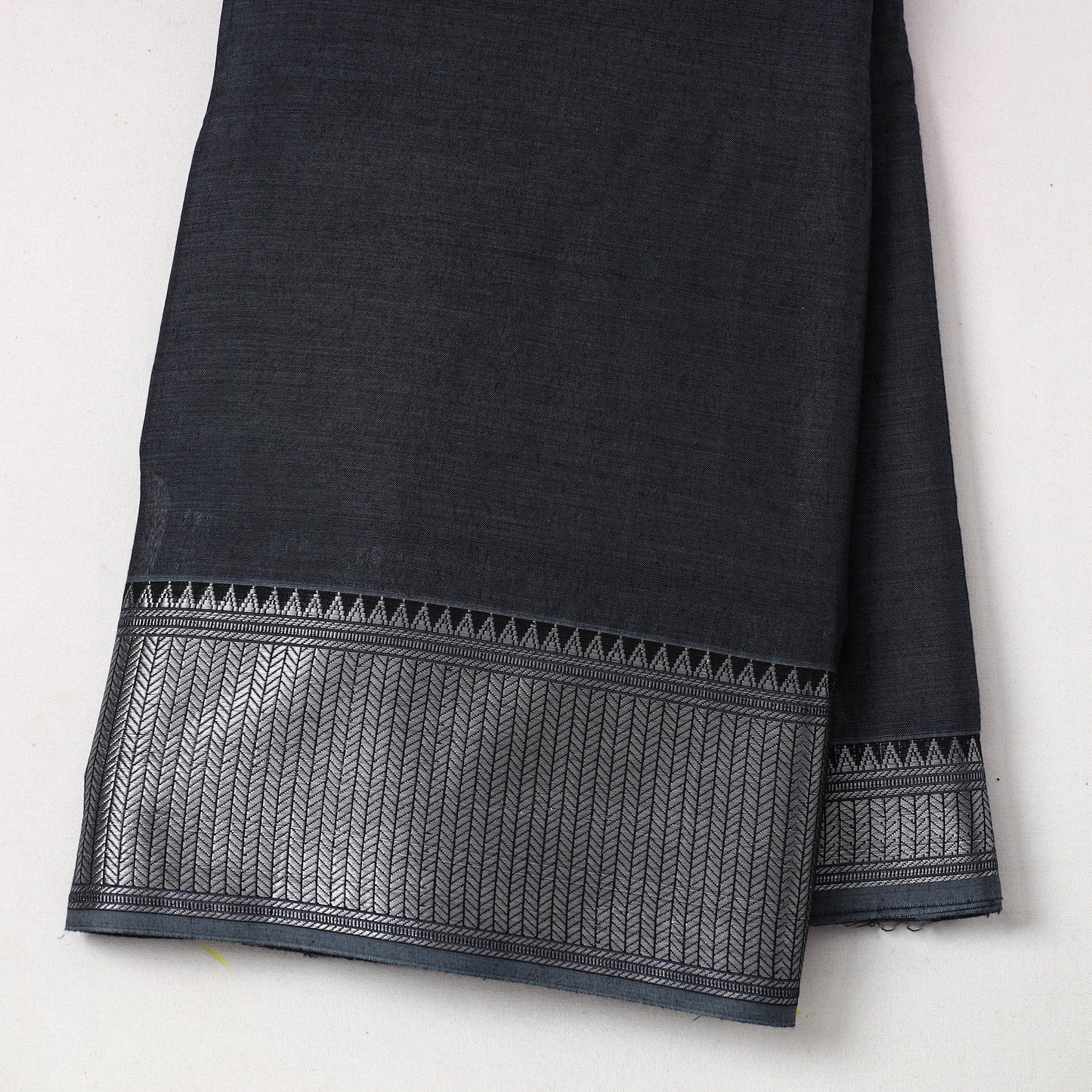 Dark Grey - Mercerised Cotton Zari Border Dharwad Fabric 14