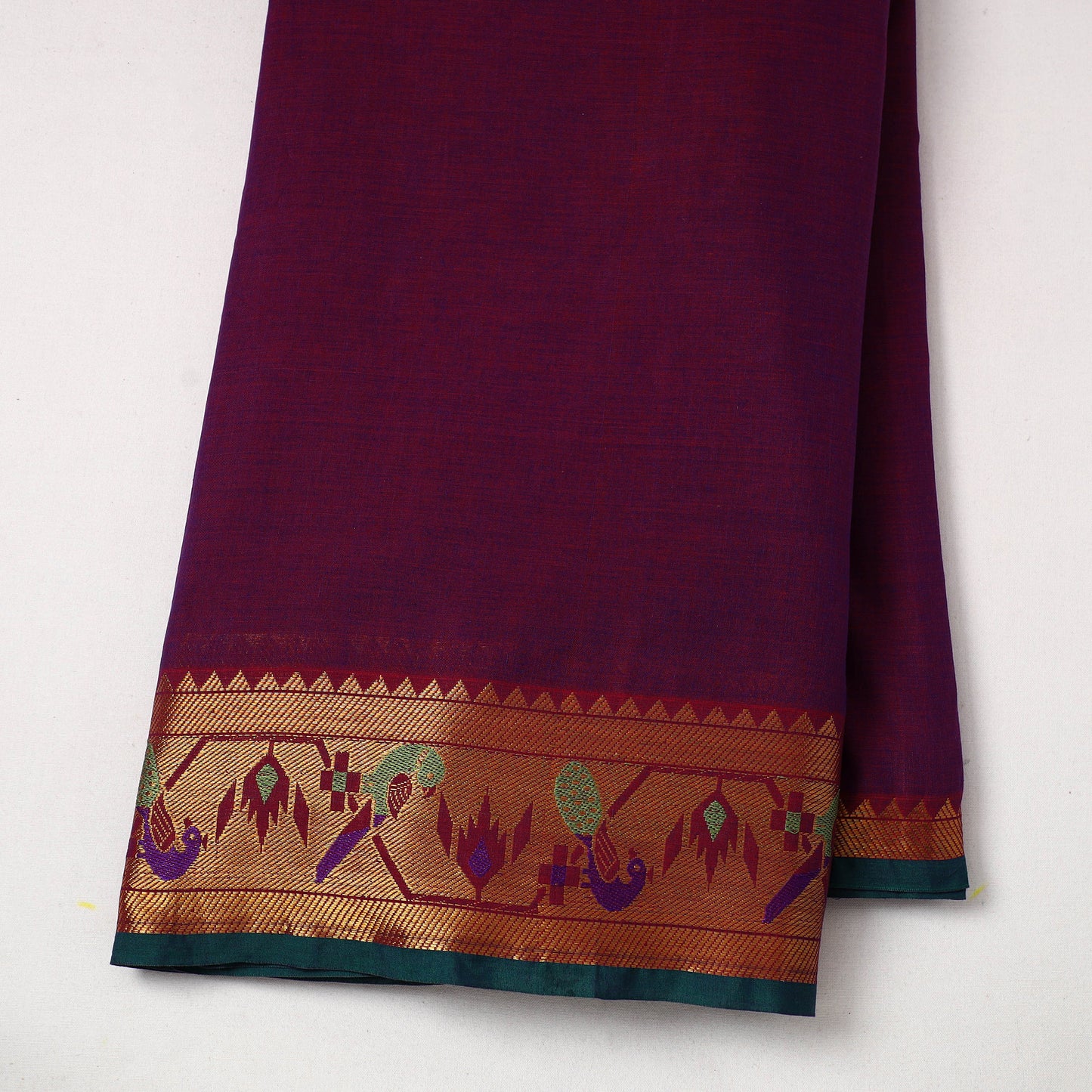 Purple - Mercerised Cotton Paithani Border Dharwad Fabric 15