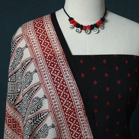 Jacquard Cotton 2pc Unstitched Dress Material Kurta Set with Jewellery Set 13