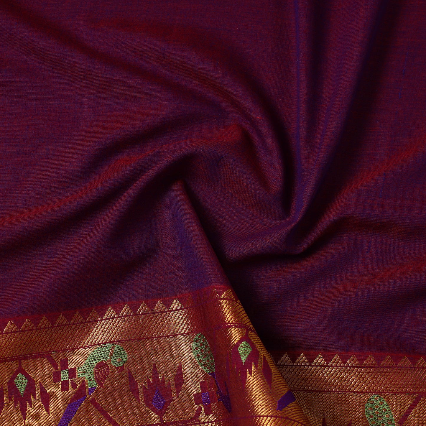 Purple - Mercerised Cotton Paithani Border Dharwad Fabric 15