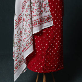 Kutch Bandhani Cotton 2pc Unstitched Dress Material Kurta Set with Earrings 40