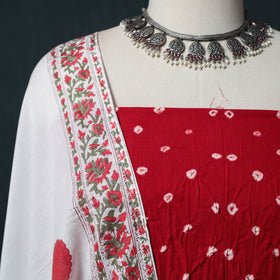 Kutch Bandhani Cotton 2pc Unstitched Dress Material Kurta Set with Earrings 40