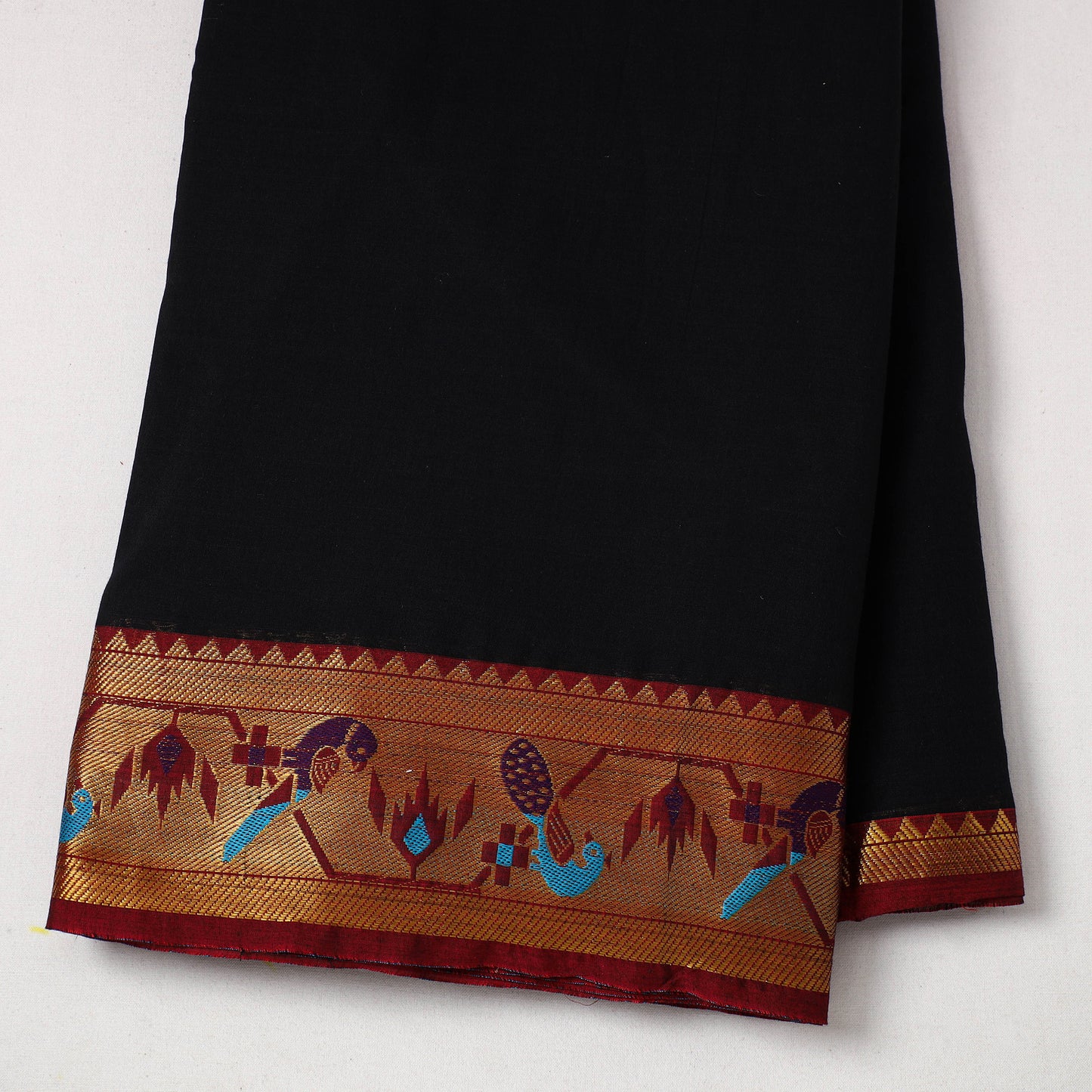 Black - Mercerised Cotton Paithani Border Dharwad Fabric 16