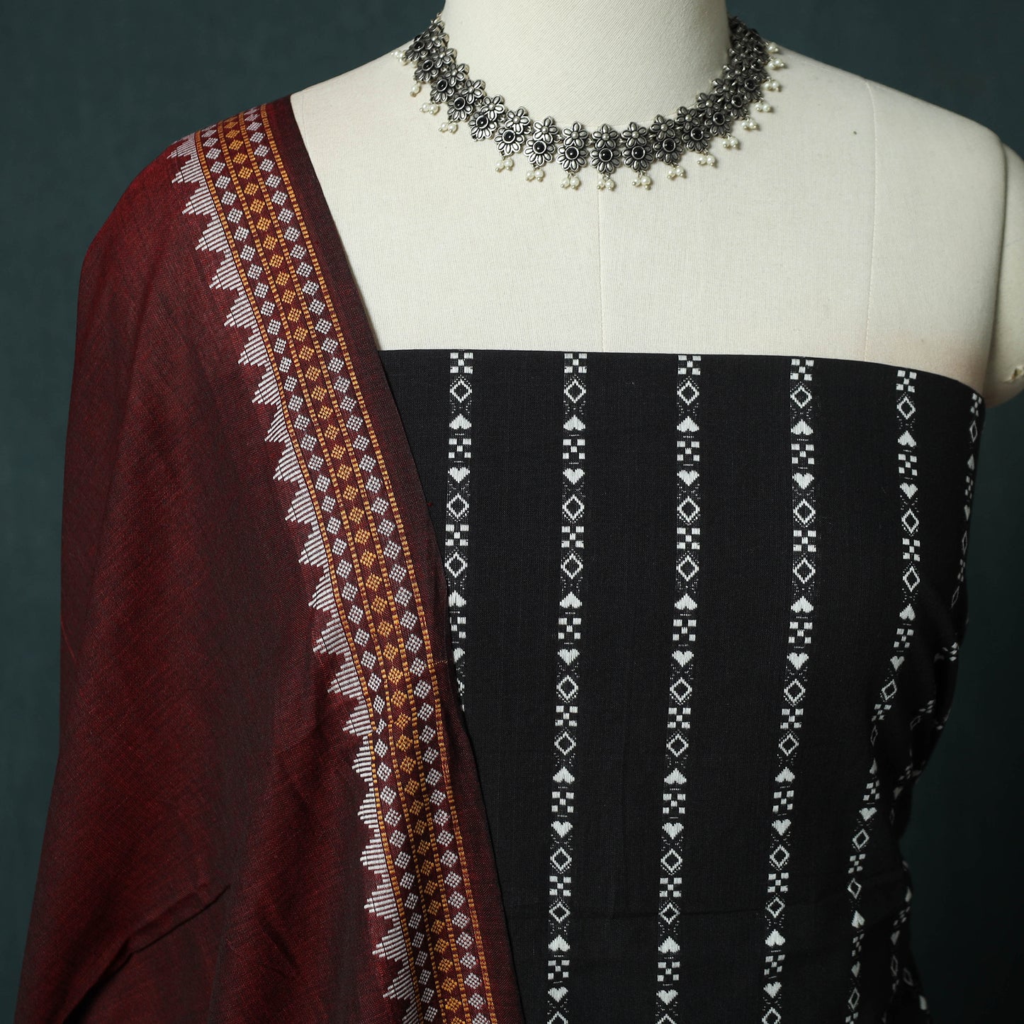 Jacquard Woven 2pc Cotton Unstitched Dress Material Kurta Set with Earrings 09