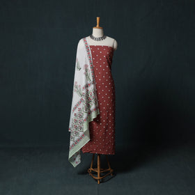 Kutch Bandhani Cotton 2pc Unstitched Dress Material Kurta Set with Earrings 41