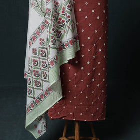Kutch Bandhani Cotton 2pc Unstitched Dress Material Kurta Set with Earrings 41