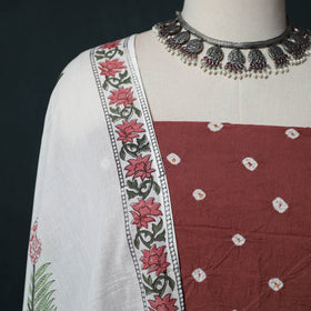 Kutch Bandhani Cotton 2pc Unstitched Dress Material Kurta Set with Earrings 41