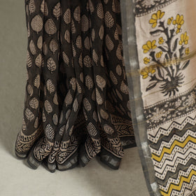 Block Print Chanderi Silk Bagru Saree with Zari Border
