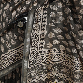 Block Print Chanderi Silk Bagru Saree with Zari Border