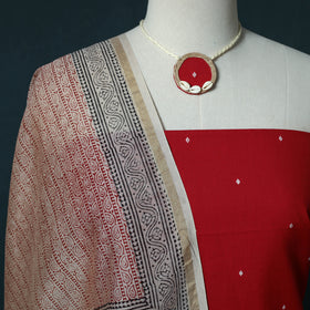 Jacquard Cotton 2pc Unstitched Dress Material Kurta Set with Jewellery Set 15