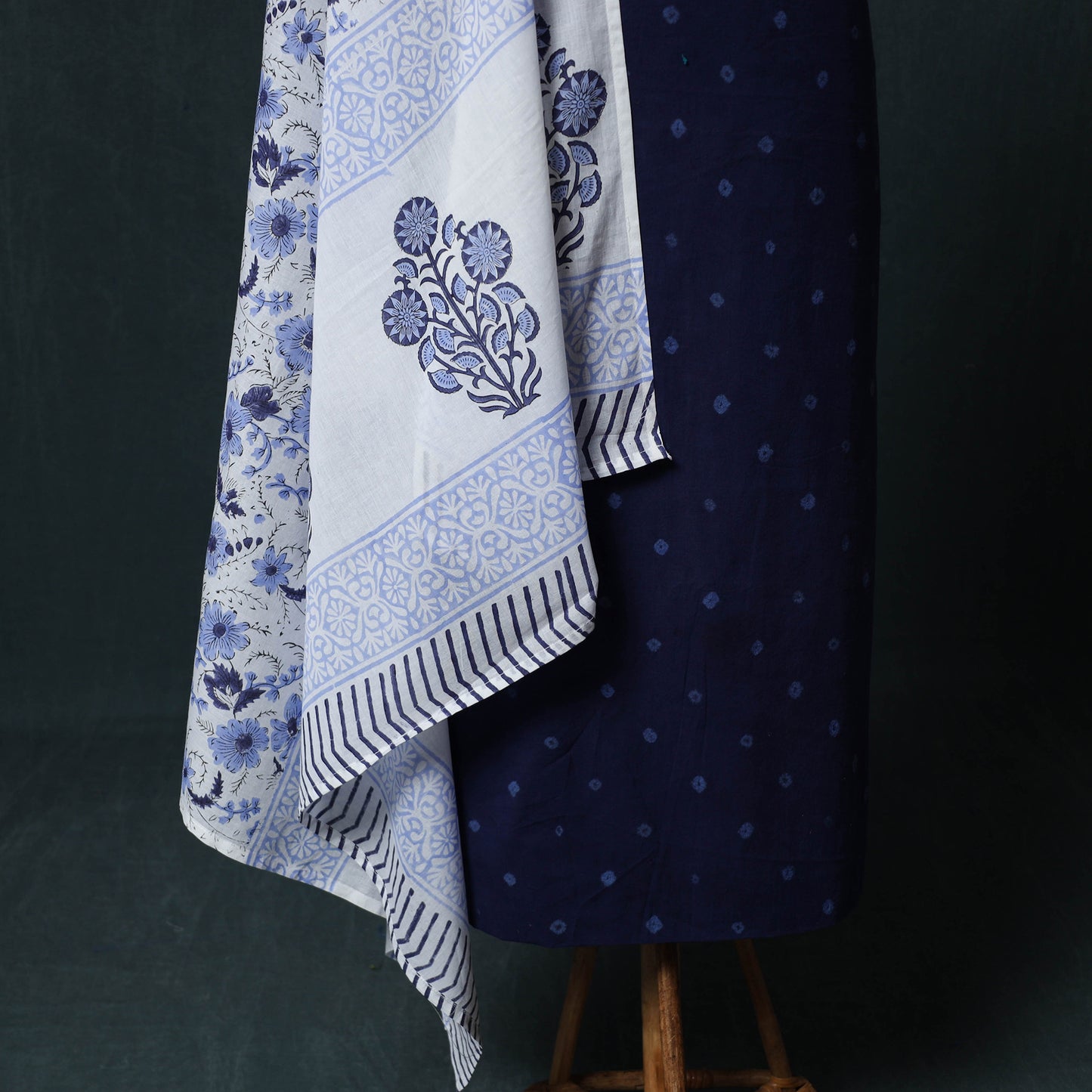 Kutch Bandhani Cotton 2pc Unstitched Dress Material Kurta Set with Earrings 42