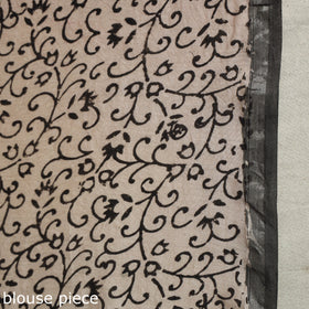 Block Print Chanderi Silk Bagru Saree with Zari Border