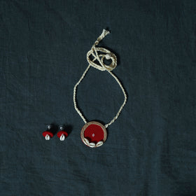 Jacquard Cotton 2pc Unstitched Dress Material Kurta Set with Jewellery Set 15