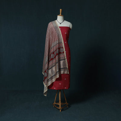 Jacquard Cotton 2pc Unstitched Dress Material Kurta Set with Jewellery Set 16