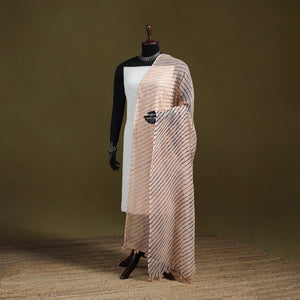 Beige - Leheriya Tie-Dye Kota Doria Cotton Dupatta with Tassels 06