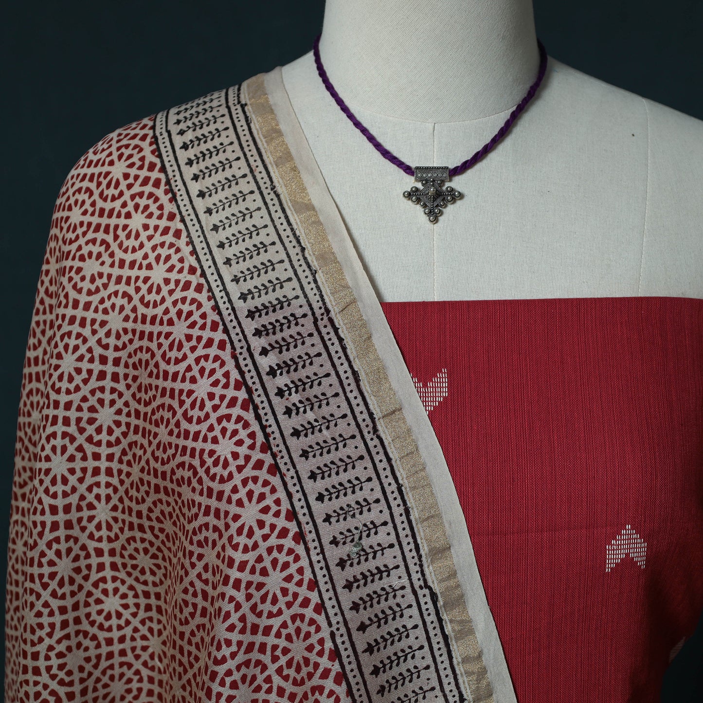Jacquard Cotton 2pc Unstitched Dress Material Kurta Set with Jewellery Set 16