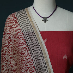 Jacquard Cotton 2pc Unstitched Dress Material Kurta Set with Jewellery Set 16