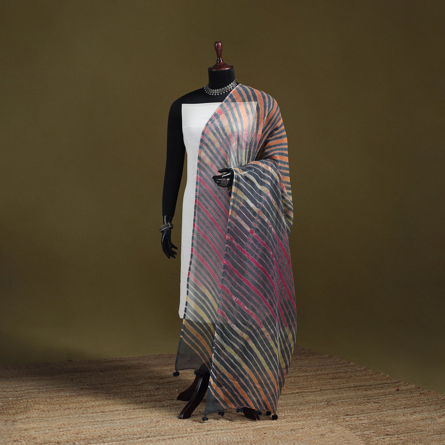 Leheriya Tie-Dye Kota Doria Cotton Dupatta with Tassels 07