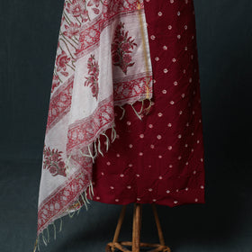 Kutch Bandhani Cotton 2pc Unstitched Dress Material Kurta Set with Earrings 44
